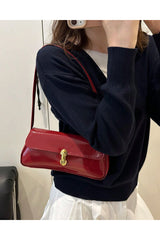 Liva Rugan Kadın Vintage Gold Tokalı Retro Model El ve Omuz Çantası - Rugan Bordo