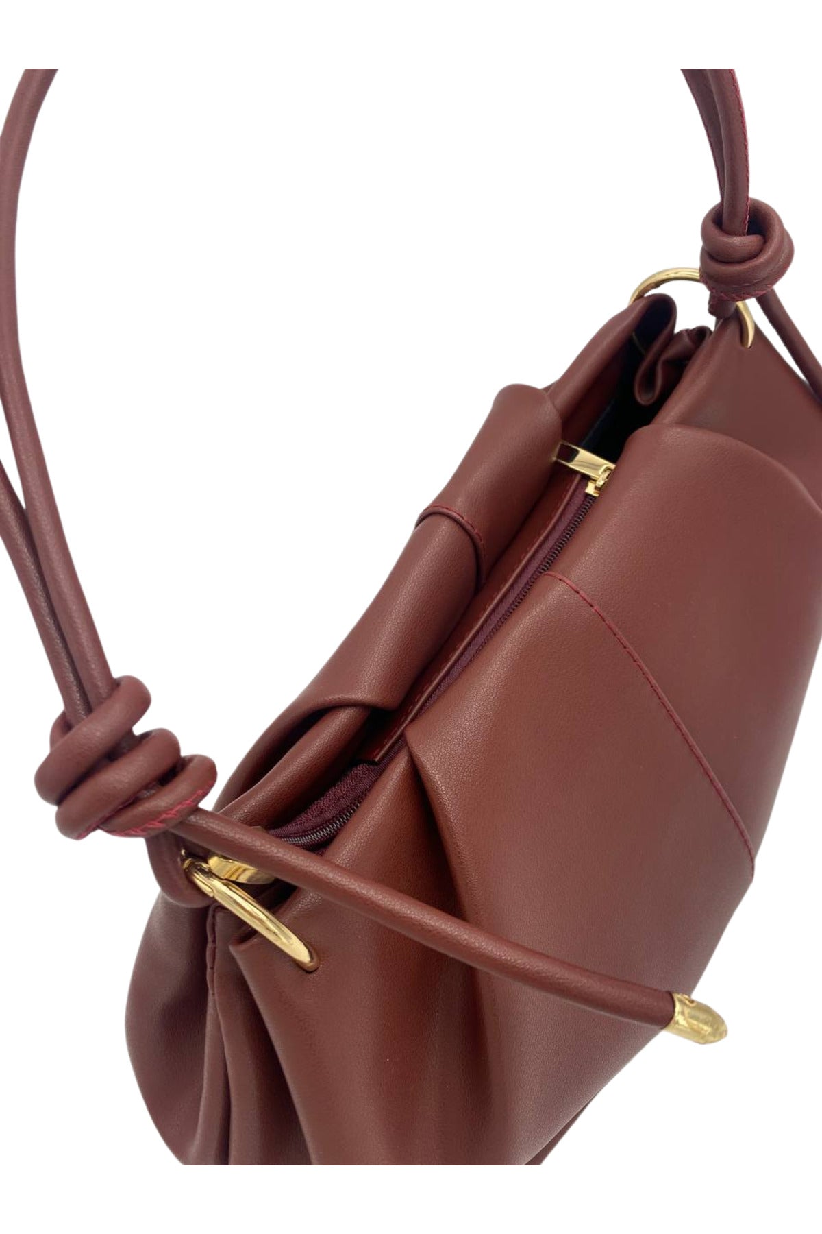 Marla Kadın Askısı Düğüm Detaylı Orta Boy El Kol Ve Omuz Çantası 35x20 cm - Bordo