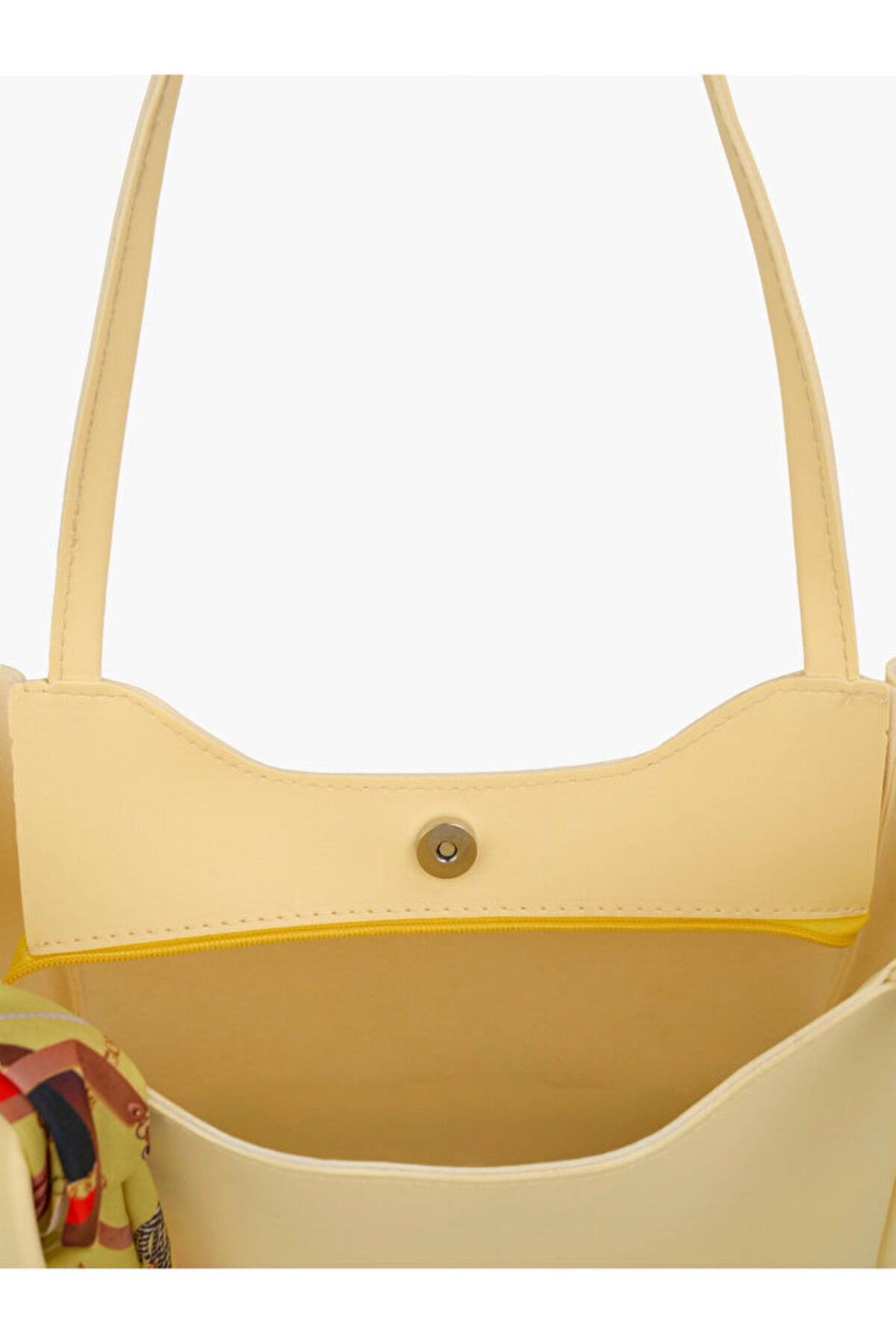 Kadın Fularlı Fermuarlı Shopper El ve Omuz Çantası (Fular Rengi Değişebilir) - Sarı