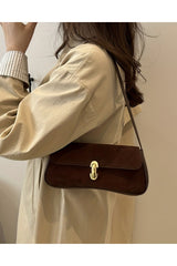 Liva Rugan Kadın Vintage Gold Tokalı Retro Model El ve Omuz Çantası - Kahverengi