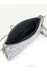 Kadın Yıldız Nakış İşlemeli Portföy El Çantası Bilek Askılı Saten Astarlı Clutch Çanta - Gümüş