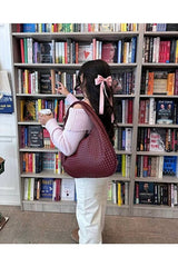 Lena Kadın Örgü Detay Büyük Boy Omuz ve Tote Çanta Günlük Geniş Hacimli - DESENLİ