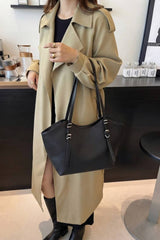 Livia Kadın Çift Askılı Tokalı Fermuarlı Büyük Boy Omuz Çantası Günlük Şık Tote Shopper Çanta - Siyah