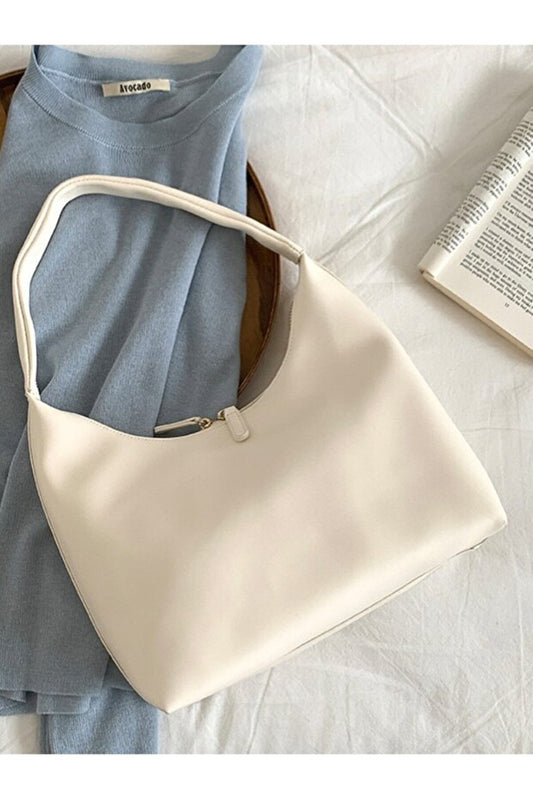 BLAZE Soft Deri Görünümlü Kadın El Kol ve Omuz Çantası Modern Minimal Hobo Çanta - Krem
