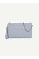 Kadın Yıldız Nakış İşlemeli Portföy El Çantası Bilek Askılı Saten Astarlı Clutch Çanta - Buz Mavisi