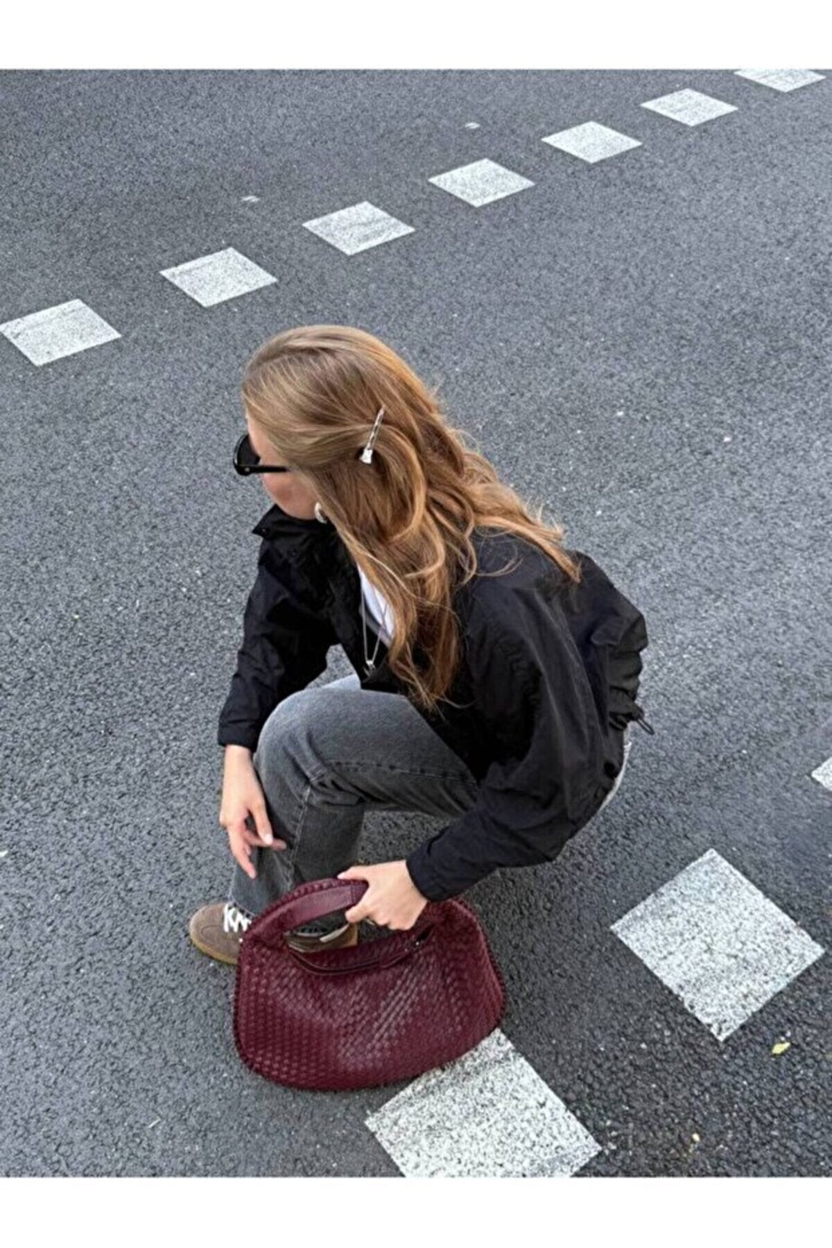 Lena Kadın Örgü Detay Büyük Boy Omuz ve Tote Çanta Günlük Geniş Hacimli - DESENLİ