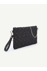 Kadın Yıldız Nakış İşlemeli Portföy El Çantası Bilek Askılı Saten Astarlı Clutch Çanta - Siyah Simli