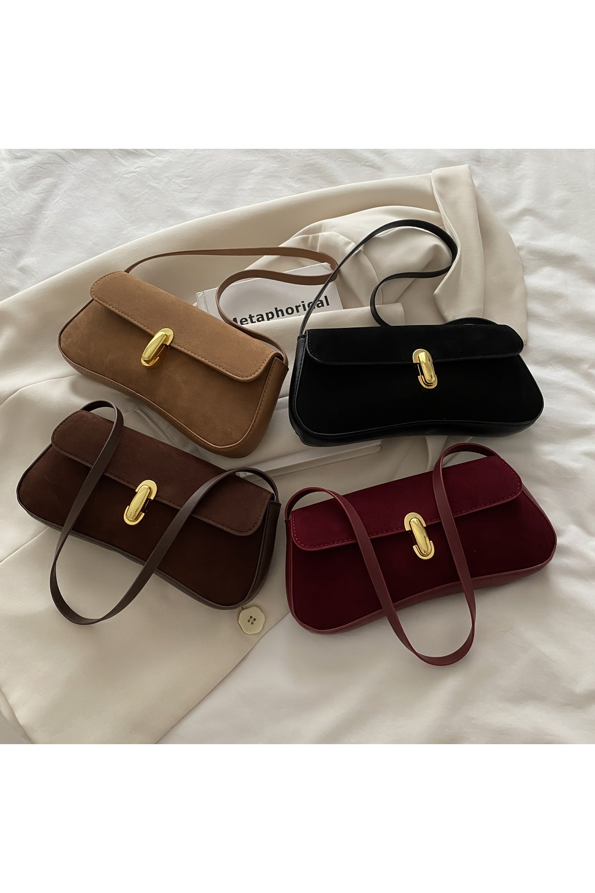 Liva Rugan Kadın Vintage Gold Tokalı Retro Model El ve Omuz Çantası - Vizon