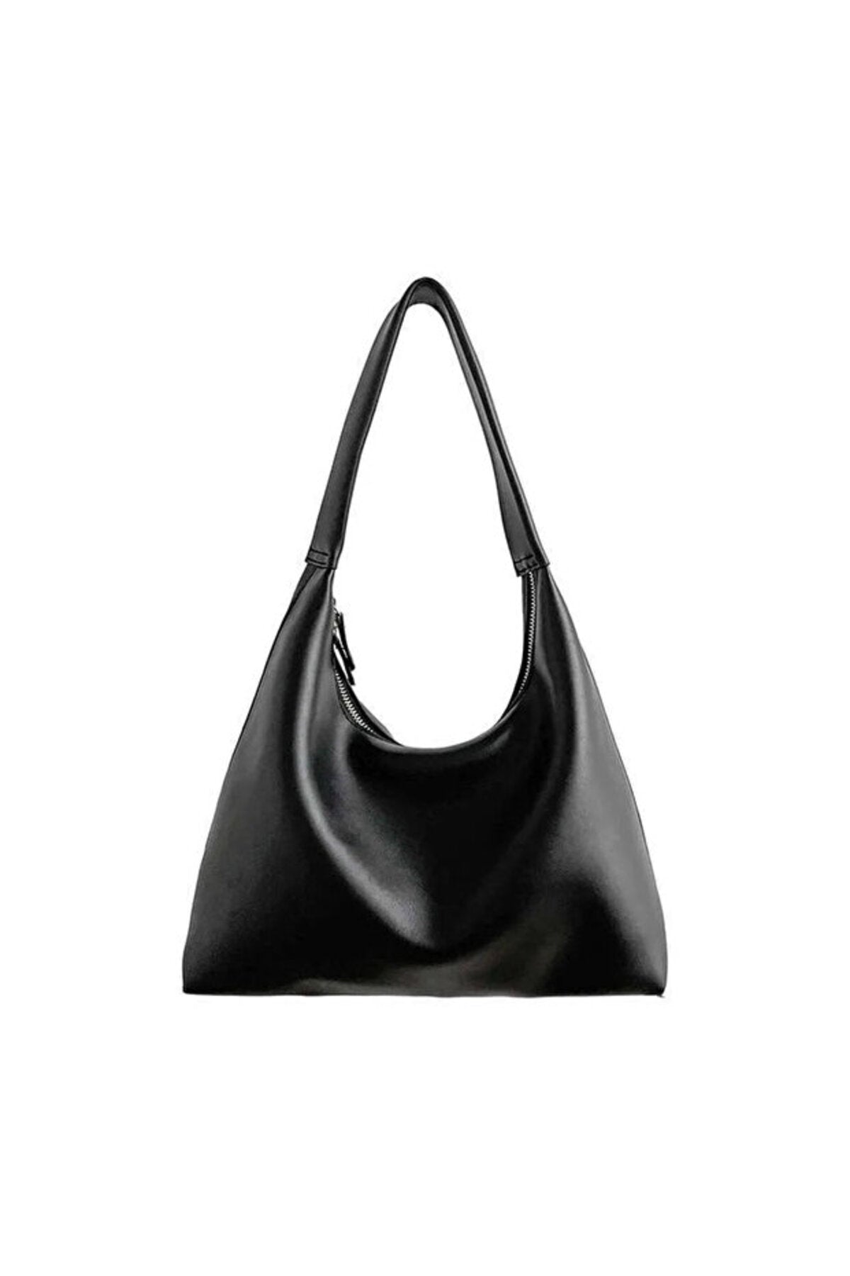 BLAZE Soft Deri Görünümlü Kadın El Kol ve Omuz Çantası Modern Minimal Hobo Çanta - Siyah