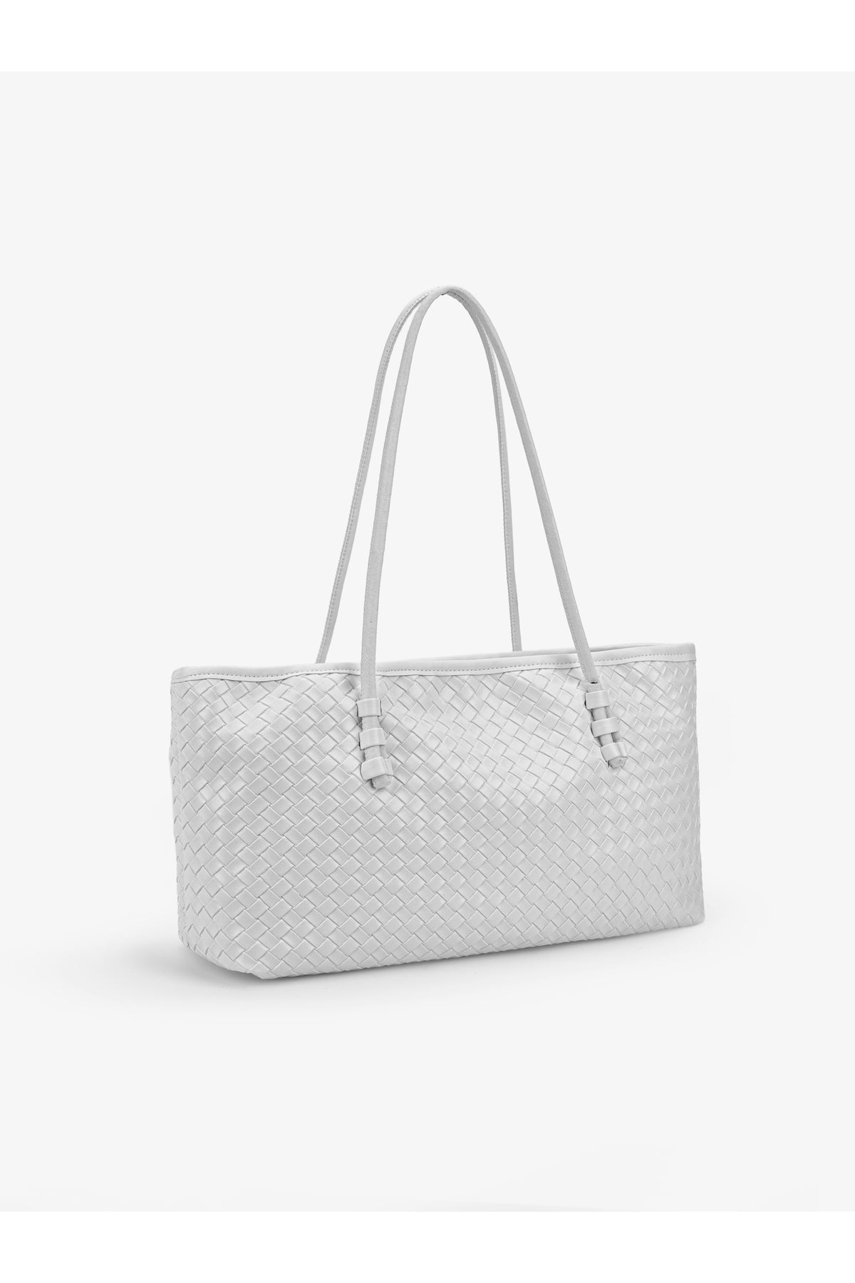 MURE Kadın Uzun Tote Model Fermuarlı Örgülü Deri El Kol Ve Omuz Çantası - Beyaz