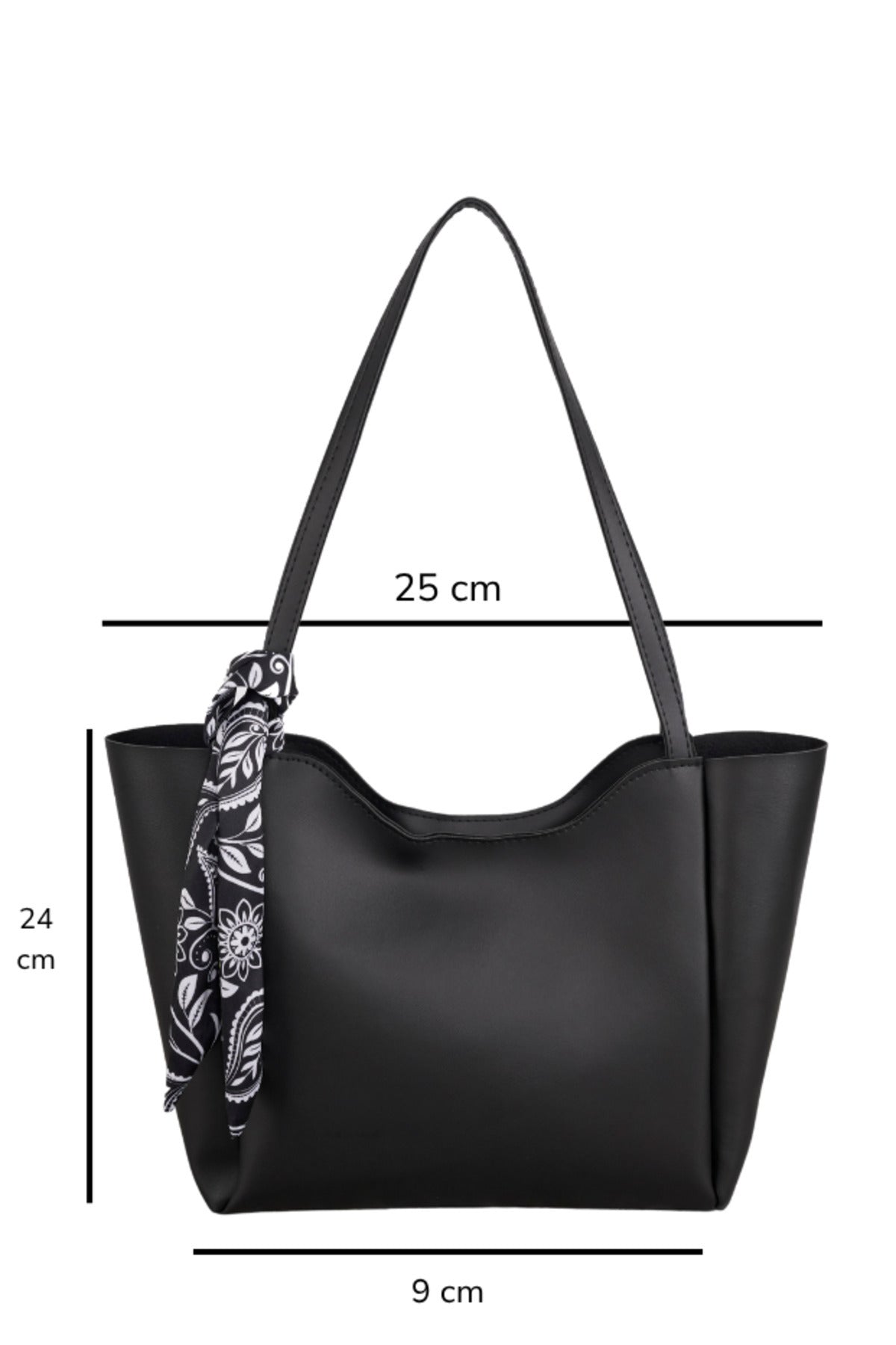 Kadın Fularlı Fermuarlı Shopper El ve Omuz Çantası (Fular Rengi Değişebilir) - Siyah