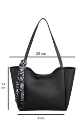 Kadın Fularlı Fermuarlı Shopper El ve Omuz Çantası (Fular Rengi Değişebilir) - Siyah