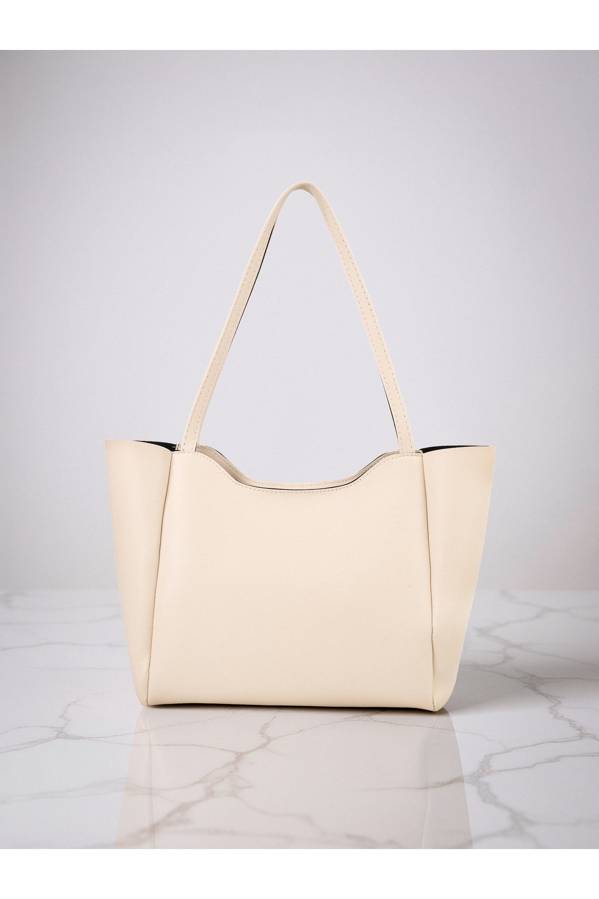 Kadın Fularlı Fermuarlı Shopper El ve Omuz Çantası (Fular Rengi Değişebilir) - Beyaz