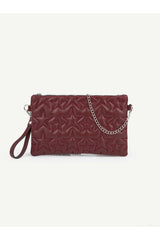 Kadın Yıldız Nakış İşlemeli Portföy El Çantası Bilek Askılı Saten Astarlı Clutch Çanta - Bordo