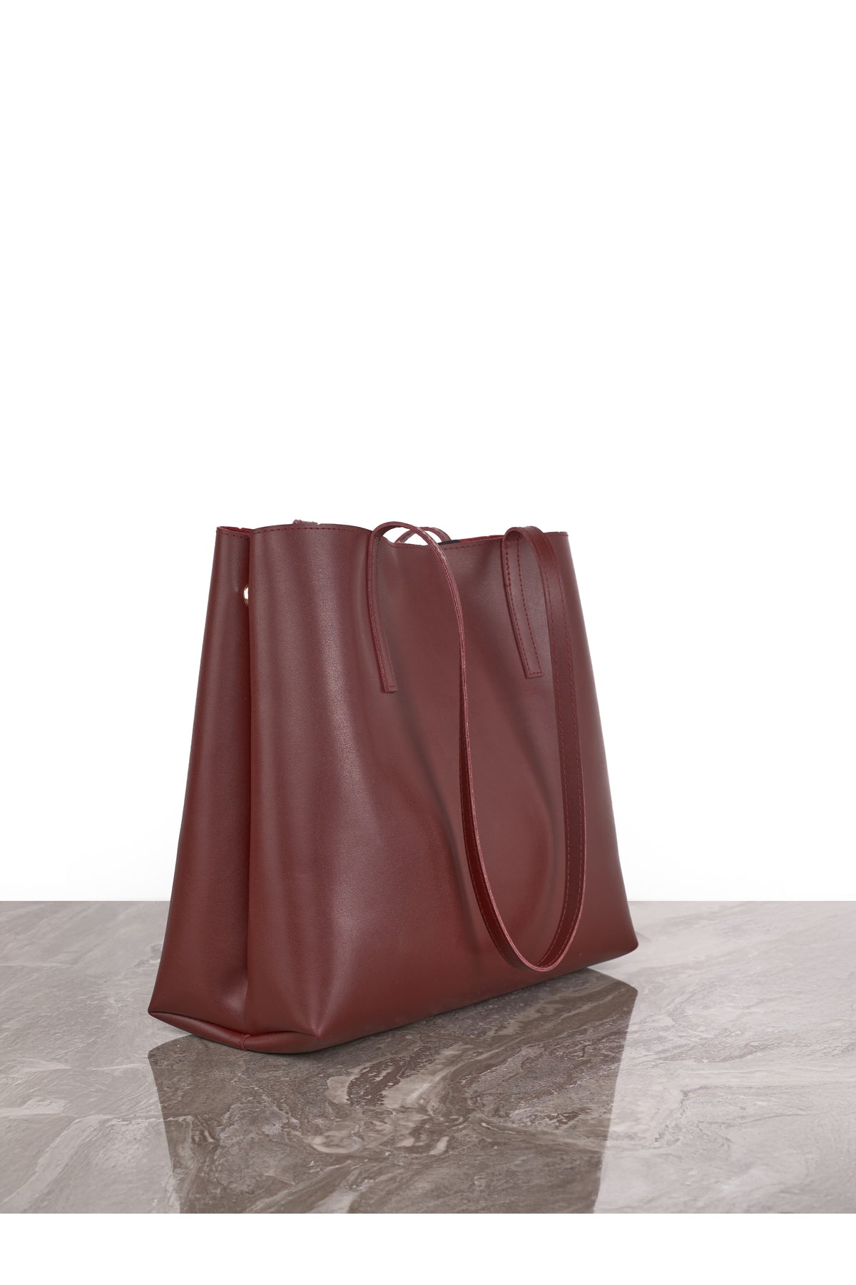 Kadın Büyük Boy Tote Model El ve Omuz Çantası Beyaz - Bordo
