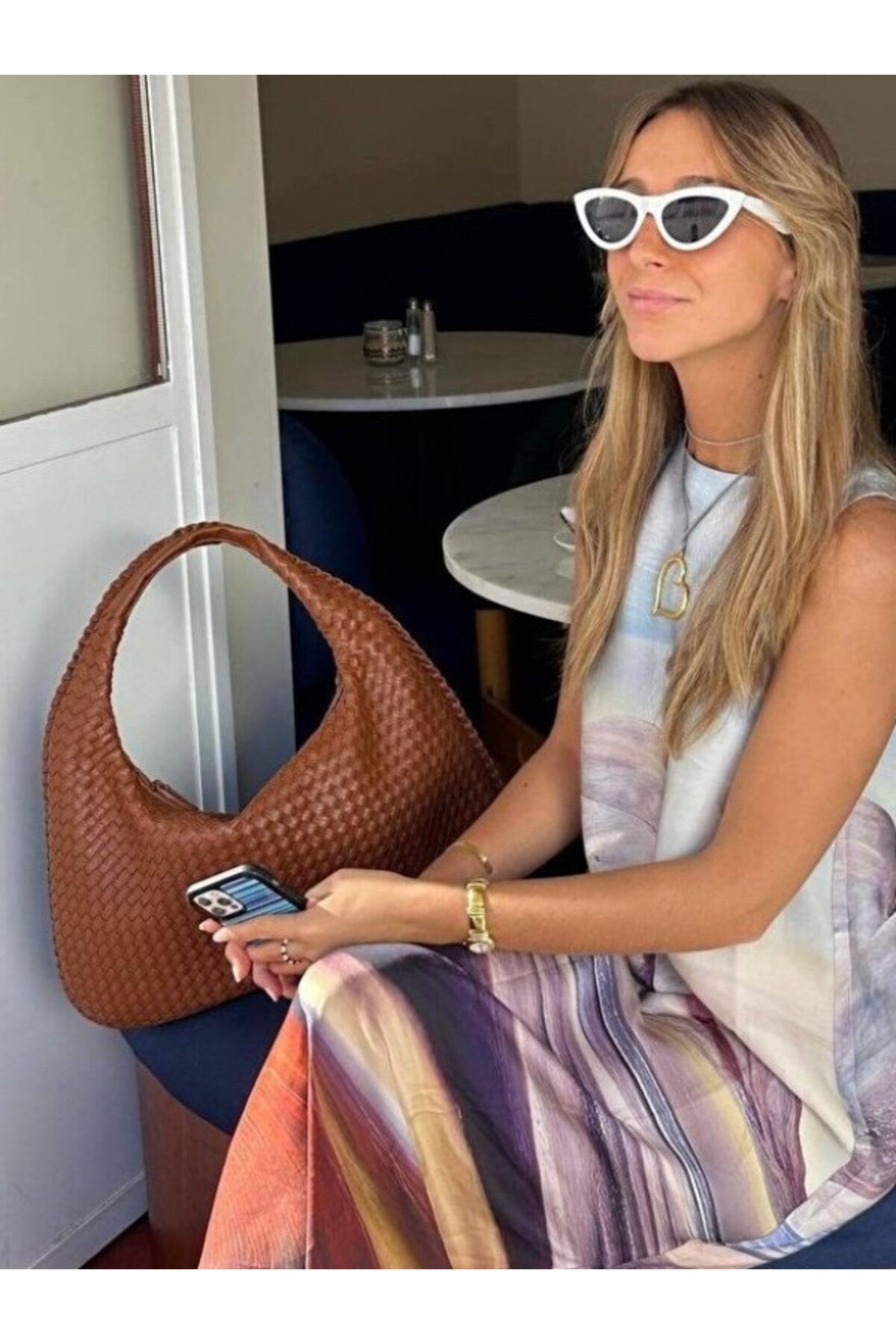 Lena Kadın Örgü Detay Büyük Boy Omuz ve Tote Çanta Günlük Geniş Hacimli - Taba