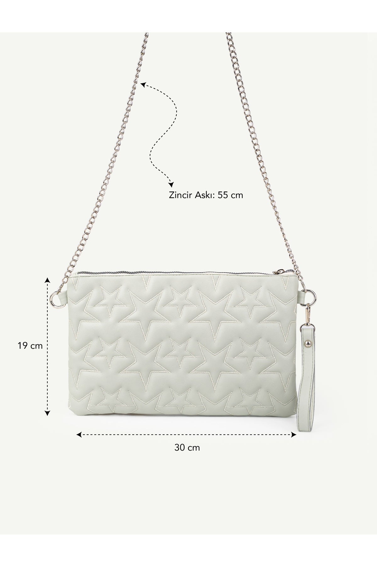 Kadın Yıldız Nakış İşlemeli Portföy El Çantası Bilek Askılı Saten Astarlı Clutch Çanta - Yeşil