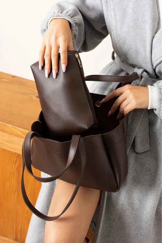 Mıknatıs Kapaklı Cüzdan Detaylı Kadın El Kol Ve Omuz Çantası Kahverengi Üniversite - Kahverengi