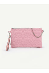 Kadın Yıldız Nakış İşlemeli Portföy El Çantası Bilek Askılı Saten Astarlı Clutch Çanta - Pembe